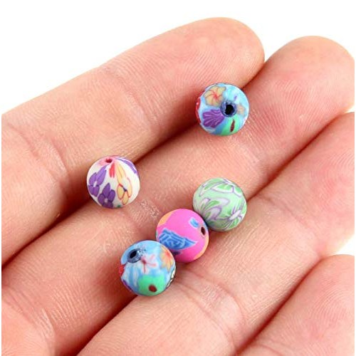 DNHCLL 100PCS 8MM Round Polymer Clay Beads Assorted Assorted Handm...