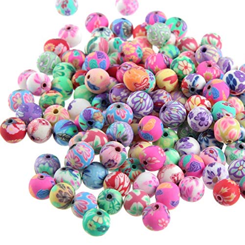DNHCLL 100PCS 8MM Round Polymer Clay Beads Assorted Assorted Handm...