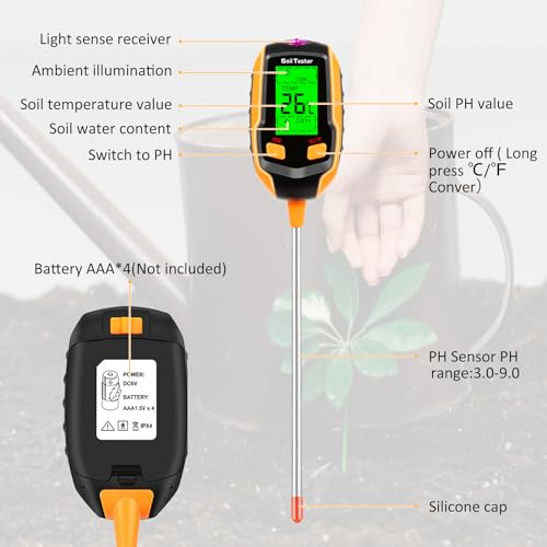 4-in-1 Soil Moisture Meter Digital Plant Temperature/Soil Moisture...