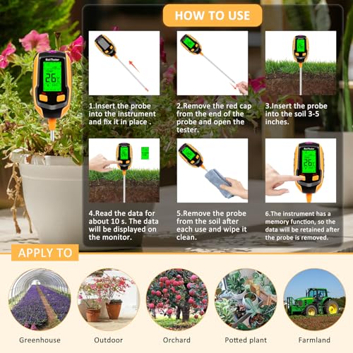 4-in-1 Soil Moisture Meter Digital Plant Temperature/Soil Moisture...
