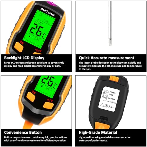 4-in-1 Soil Moisture Meter Digital Plant Temperature/Soil Moisture...