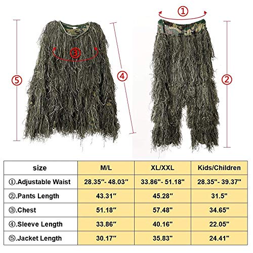 Ghillie Suit, 3D Camouflage Hunting Apparel 5-Piece Including Jack...
