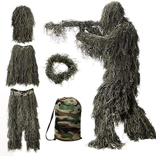 Ghillie Suit, 3D Camouflage Hunting Apparel 5-Piece Including Jack...
