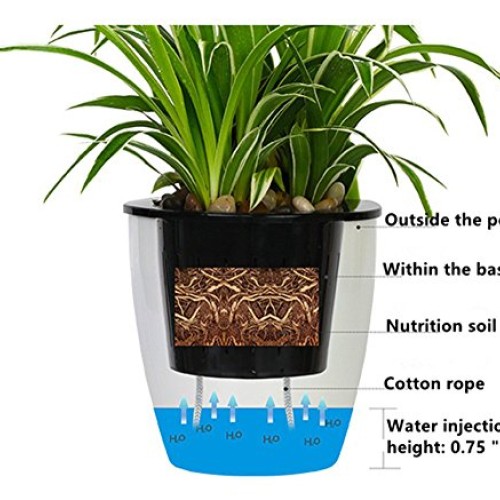 5 Pack Visible Water Level Flower pots,Water Plants Pots Self Wate...