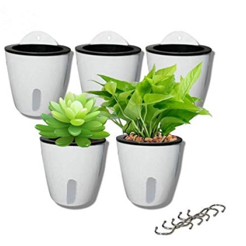 5 Pack Visible Water Level Flower pots,Water Plants Pots Self Wate...