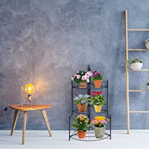 DOEWORKS 3 Tier Folding Plant Stand Pot Rack & Metal Corner Shelf,...