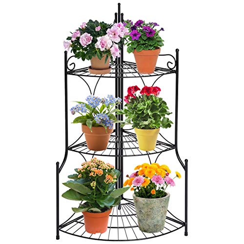 DOEWORKS 3 Tier Folding Plant Stand Pot Rack & Metal Corner Shelf,...