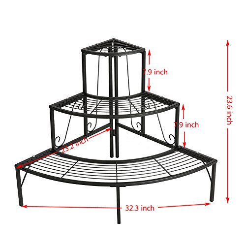 DOEWORKS 3 Tier Plant Stand Flower Pot Rack, Quarter Round Plant C...