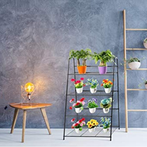 DOEWORKS 4 Tier Metal Plant Stand, Ladder-Shaped Storage Rack Stan...