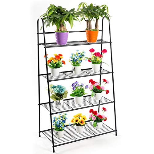 DOEWORKS 4 Tier Metal Plant Stand, Ladder-Shaped Storage Rack Stan...