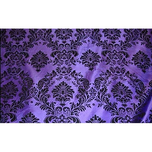 5 Yards Purple Black Flocking Damask 15ft Taffeta Velvet Fabric 58...
