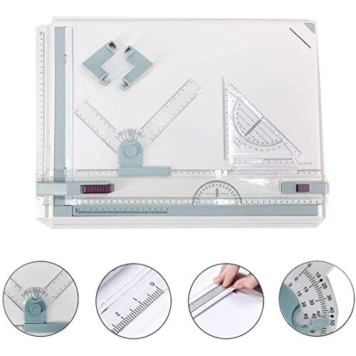 DOMINTY Drafting Table Drawing Board, Drawing Tool Set Graphic Arc...