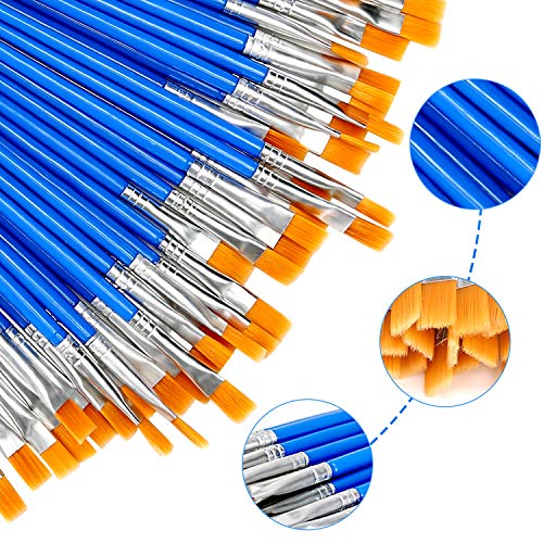 Paint Brushes Set 50 Pcs Kids Nylon Flat Hair Acrylic Small Oil Wa...