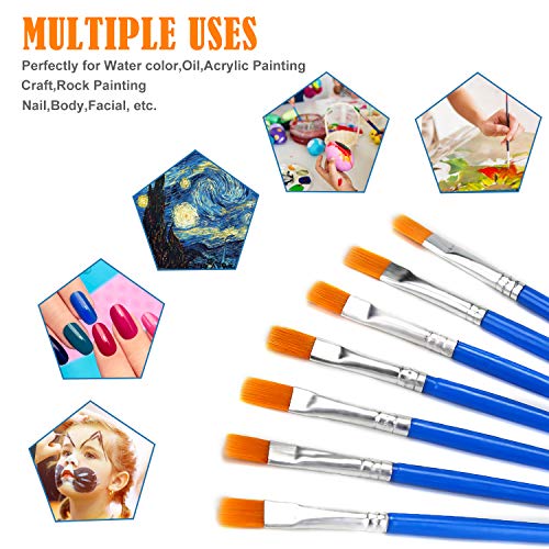 Paint Brushes Set 50 Pcs Kids Nylon Flat Hair Acrylic Small Oil Wa...