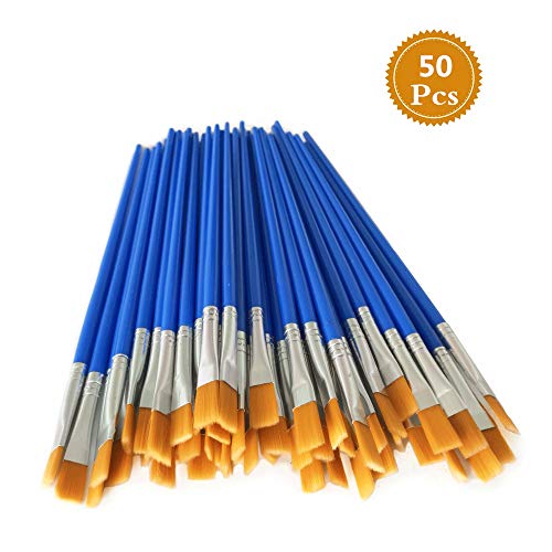 Paint Brushes Set 50 Pcs Kids Nylon Flat Hair Acrylic Small Oil Wa...