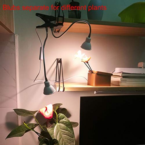 Dommia LED Grow Light for Potted Plants, Dual Head Desk Clamp Lamp...