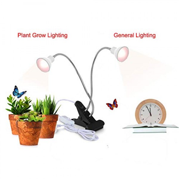 Dommia LED Grow Light for Potted Plants, Dual Head Desk Clamp Lamp...