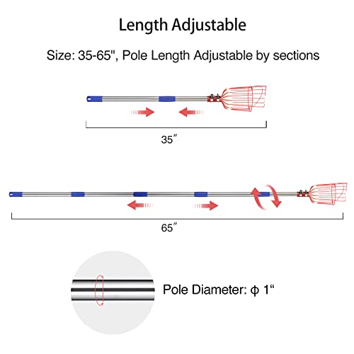 Fruit Picker Pole Tool with Basket Telescoping Long Handle, 35-65 ...