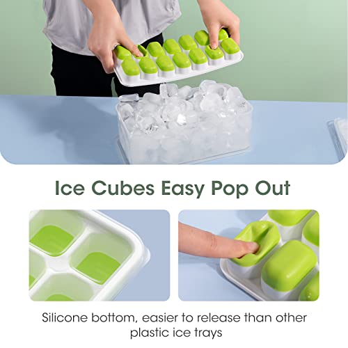 DOQAUS Ice Cube Tray with Lid and Bin, 4 Pack Silicone Plastic Ice...