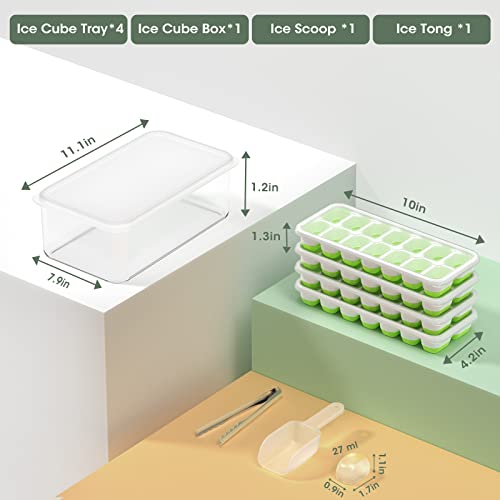 DOQAUS Ice Cube Tray with Lid and Bin, 4 Pack Silicone Plastic Ice...