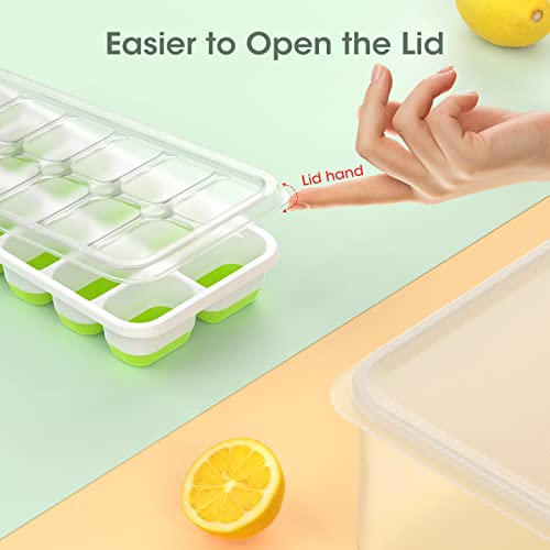 DOQAUS Ice Cube Tray with Lid and Bin, 4 Pack Silicone Plastic Ice...