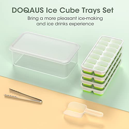 DOQAUS Ice Cube Tray with Lid and Bin, 4 Pack Silicone Plastic Ice...