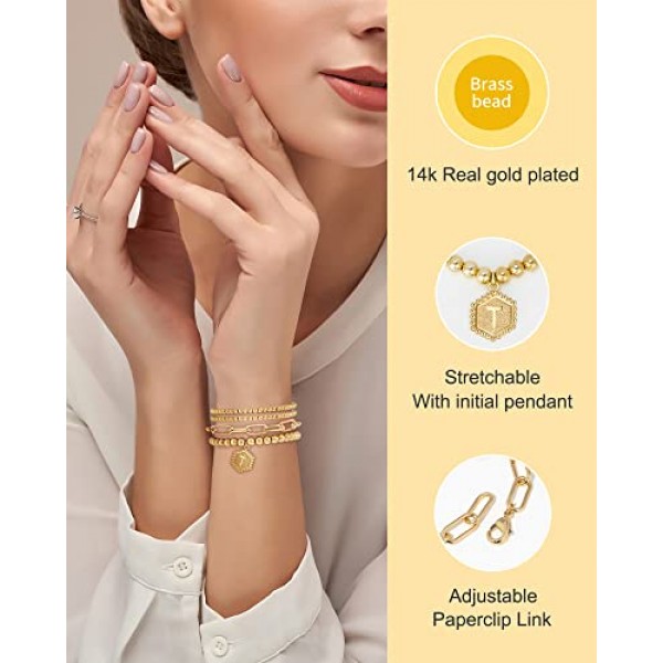 doubgood Gold Beaded Bracelets for Women, Stackable Gold Bracelets...
