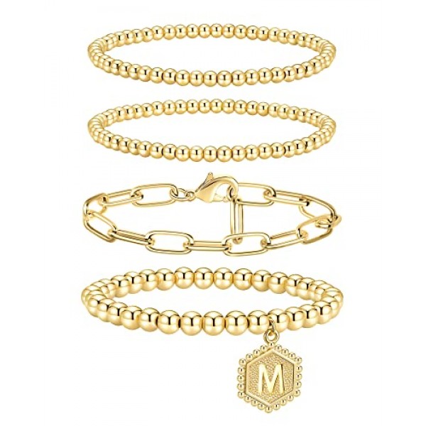 doubgood Gold Beaded Bracelets for Women, Stackable Gold Bracelets...