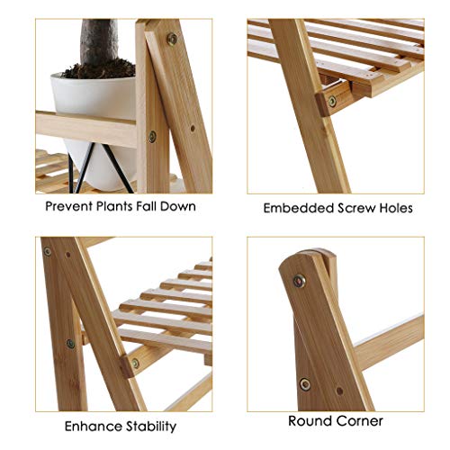 Doublelift Bamboo Plant Stand, 3-Tier Ladder Plant Stands, Foldabl...