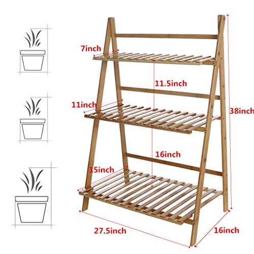 Doublelift Bamboo Plant Stand, 3-Tier Ladder Plant Stands, Foldabl...