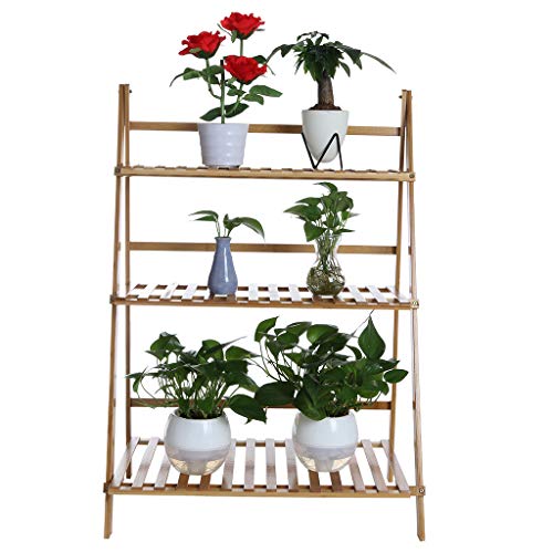 Doublelift Bamboo Plant Stand, 3-Tier Ladder Plant Stands, Foldabl...