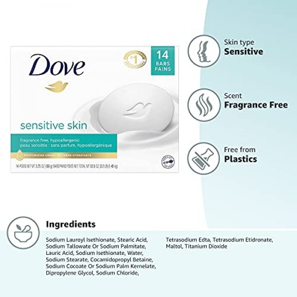 Dove Beauty Bar More Moisturizing Than Bar Soap for Softer Skin, F...