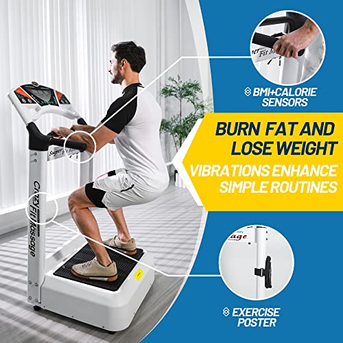 White Vibration Plate Workout Machine with Up to 400 lbs Full Body...