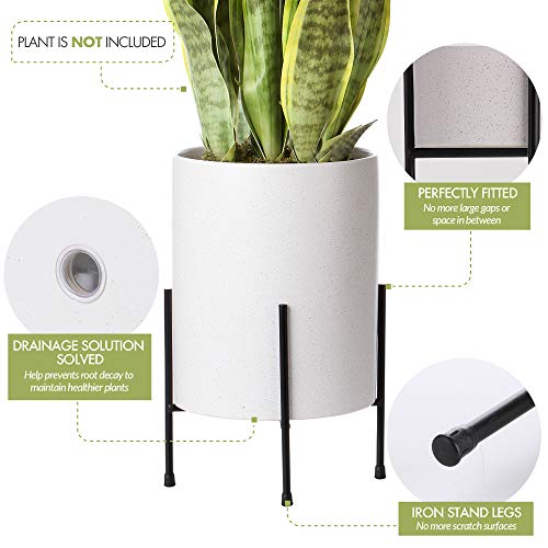 Mid Century Planter with Stand Included | 8 Inch Ceramic Plant Pot...