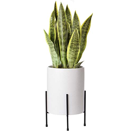 Mid Century Planter with Stand Included | 8 Inch Ceramic Plant Pot...