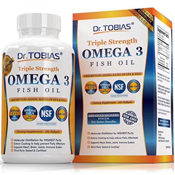 Dr. Tobias Omega 3 Fish Oil Triple Strength, Burpless, Non-GMO, NS...