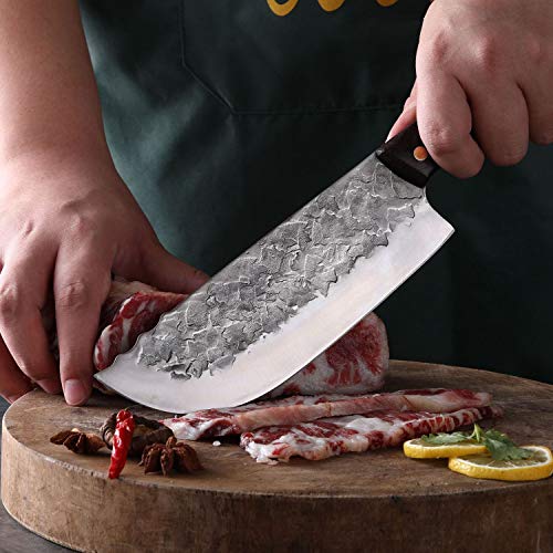 Hand Forged Butcher Knife 7.5 Inch High Carbon Steel Meat and Vege...