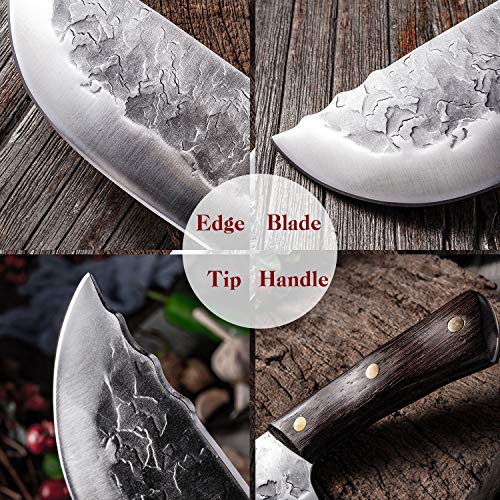 Hand Forged Butcher Knife 7.5 Inch High Carbon Steel Meat and Vege...