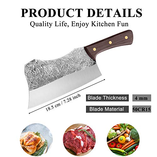 Hand Forged Cleaver Knife Bone Cutting 7 Inch High Carbon Steel He...