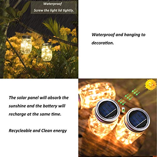 Mason Jar Solar Lights -6 Pack 20 LED Waterproof Solar Mason Jar l...