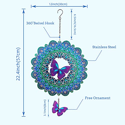 DREAMYSOUL Outdoor Wind Spinner Metal, 12 Inches Butterfly Hanging...