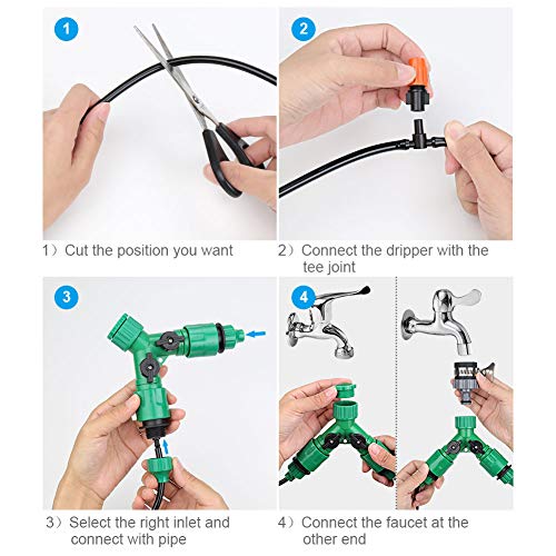 DricRoda Flower Watering System, 66ft Drip Irrigation Kits DIY Sav...