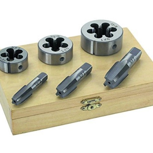 6PC 1/4 3/8 1/2 STEEL TAP & DIE TOOL THREADER THREAD KIT PIPE T...