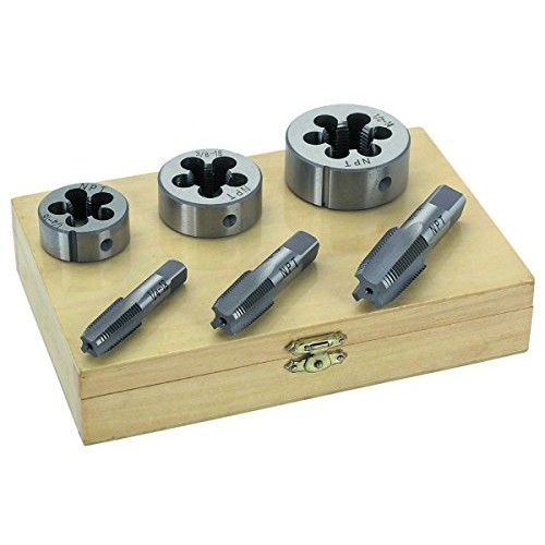 6PC 1/4 3/8 1/2 STEEL TAP & DIE TOOL THREADER THREAD KIT PIPE T...