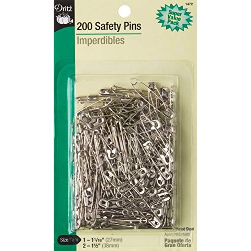 Dritz 1472 Safety Pins, Size 1 & 2 200-Count