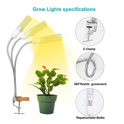 LED Grow Lights White Sunlike, 68W 132 LED 3-Head Plant Grow Light...
