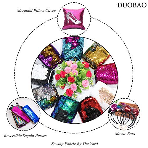 Turquoise to Fuchsia Mermaid Fabric by The Yard Two Tone Sequin Fa...