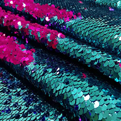 Turquoise to Fuchsia Mermaid Fabric by The Yard Two Tone Sequin Fa...