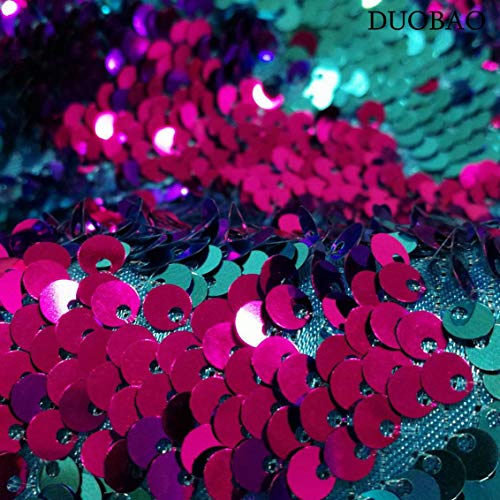 Turquoise to Fuchsia Mermaid Fabric by The Yard Two Tone Sequin Fa...