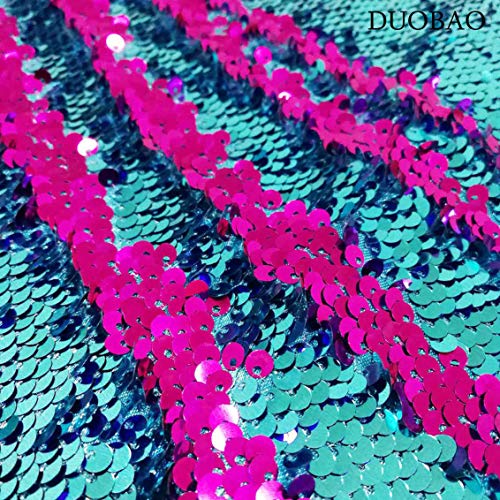 Turquoise to Fuchsia Mermaid Fabric by The Yard Two Tone Sequin Fa...